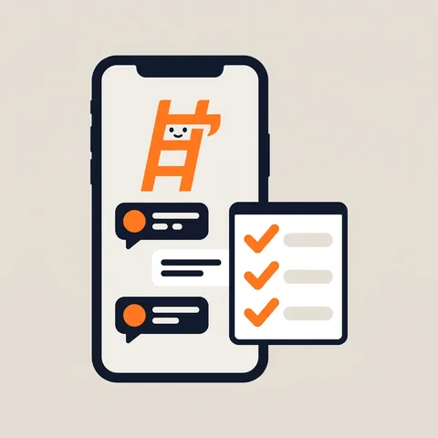 Illustration: a phone showing Ladder asking questions, next to a checklist of job details.